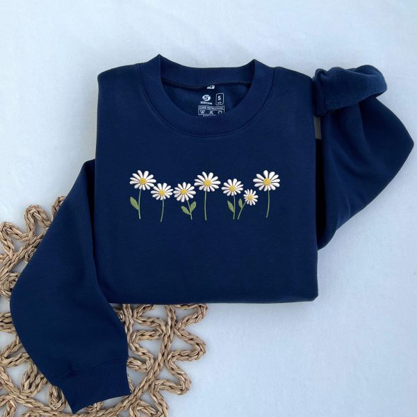 Daisy Embroidered Sweatshirt Cottagecore Floral - Image 1